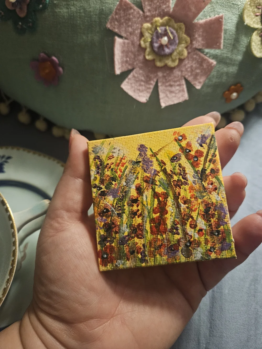 Set Of Two Handcrafted Mini Canvas flower Art - Yellow
